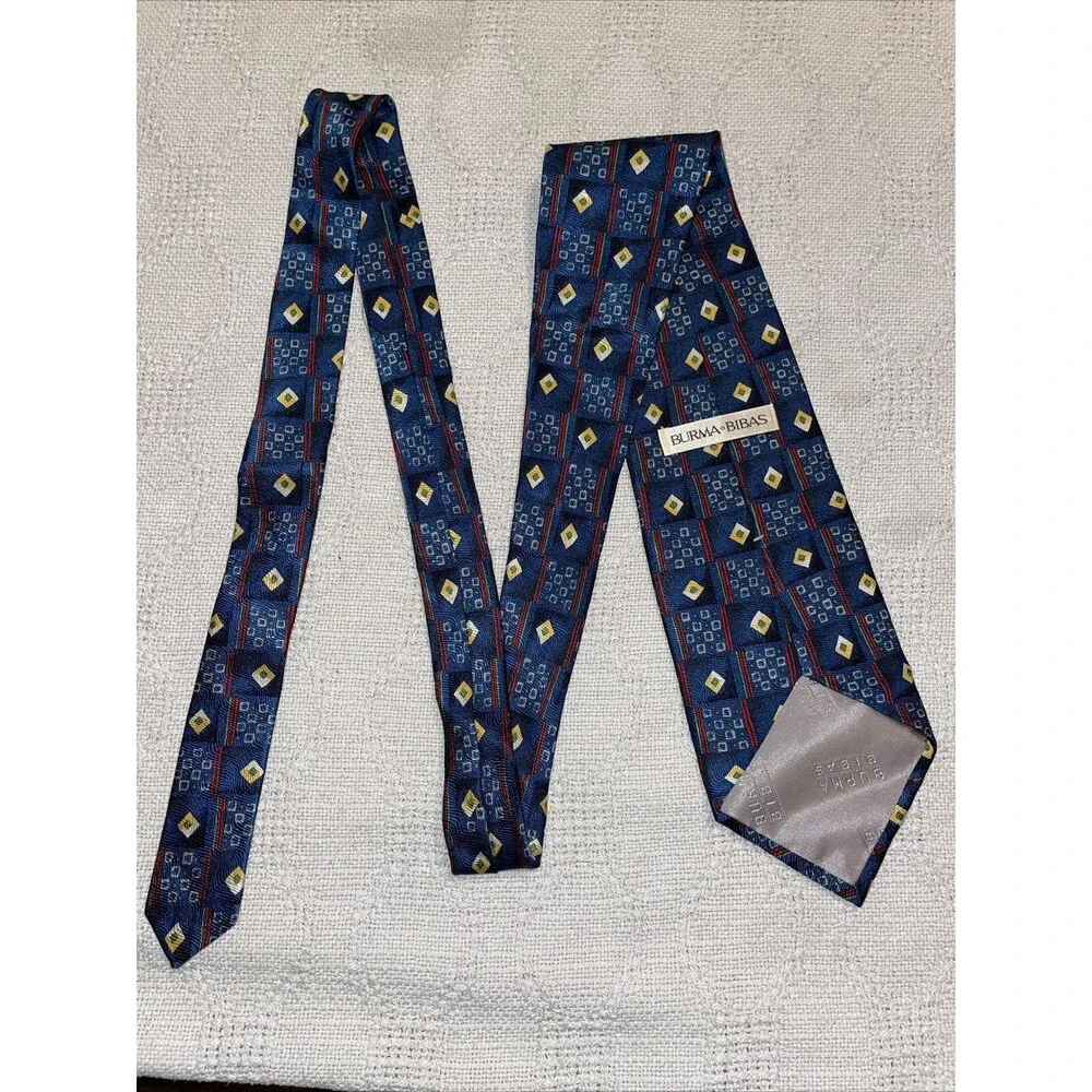 Burma & Bibas Men’s Dress Tie Size 56” 4” Blue Geometric Business Formal
